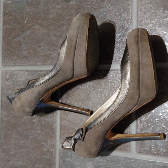 Christian Dior grey taupe taupe gun metal suede platform heel Size 35.5 - Picture 5 of 10